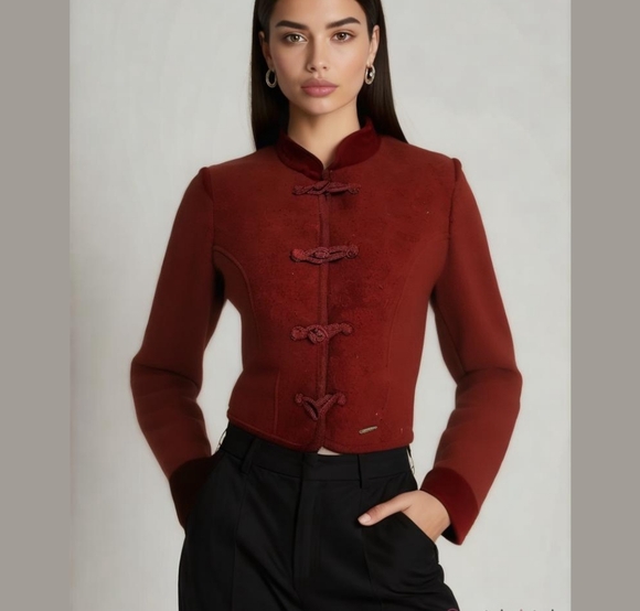 geiger Jackets & Blazers - burgundy Chinese style wool jacket